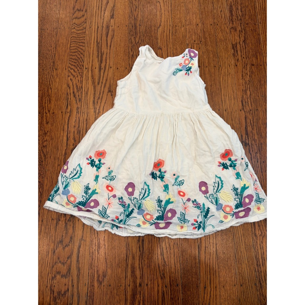 Peek Kids Girls Floral Embroidered Cotton Dress Ivory Side Zip Size 10